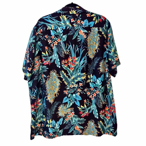 Pomare Tahiti Mens Sz XL/XXL Vtg Black Aloha Botanical Button S/S Rayon Shirt - Picture 3 of 8